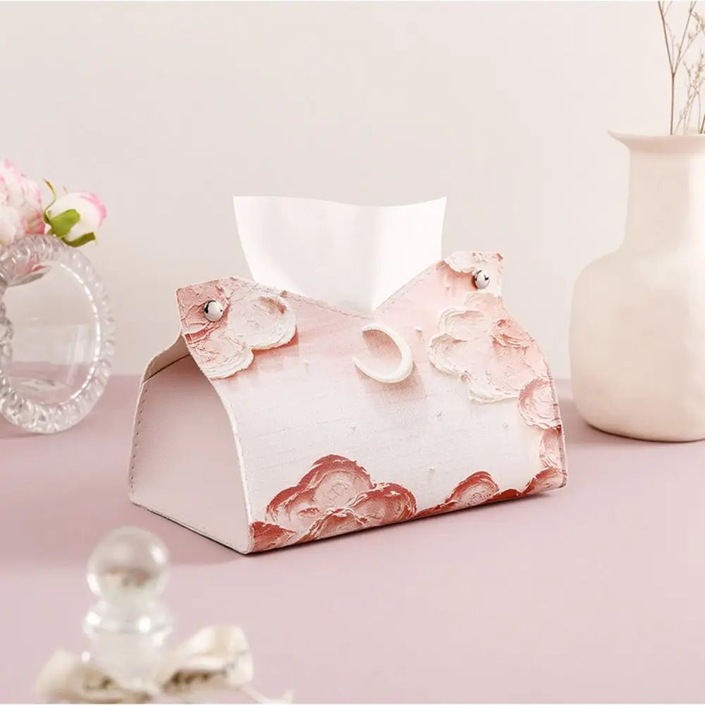Aesthetic Pink Leather ✅Tissue Box with Oil Painting Design - Image 6