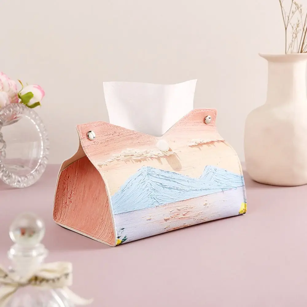 Aesthetic Pink Leather ✅Tissue Box with Oil Painting Design - Image 7